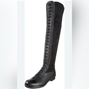 Stuart Weitzman Black Over The Knee Suede Lace Up Black Gum Sole Heeled Boots 8